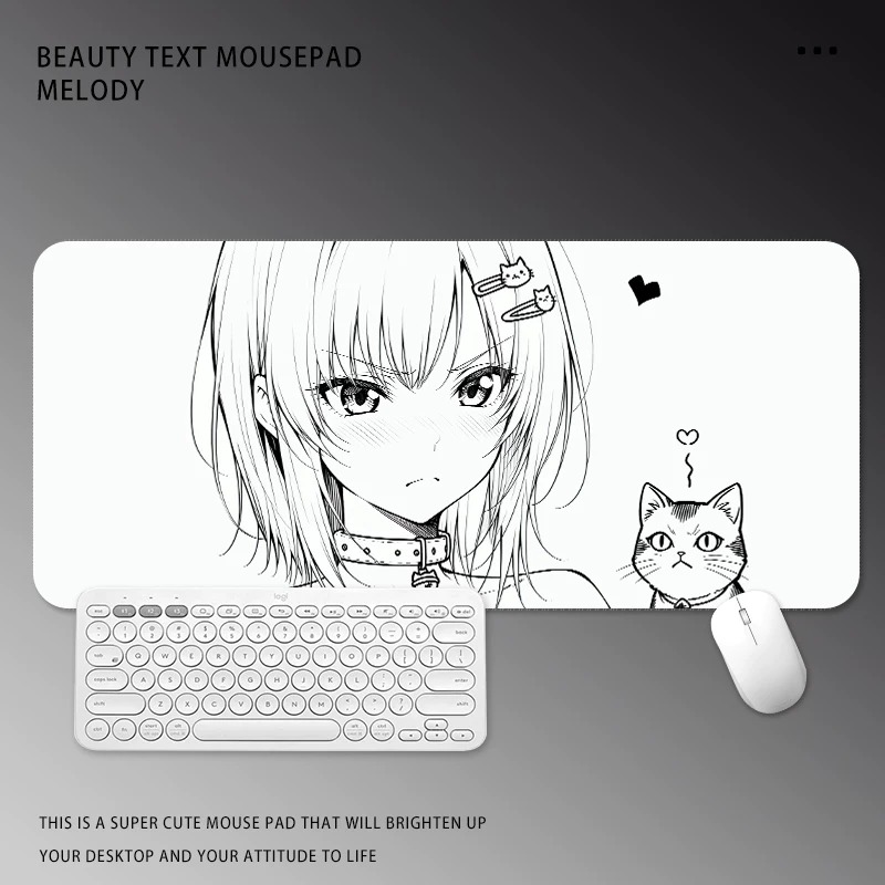 Desk Setup Black And White - Siyah Beyaz Manga Kız Mouse Pad