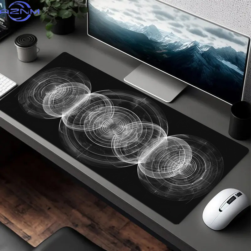 Desk Setup Workspace - Büyük Siyah Beyaz Spiral Desenli Mouse