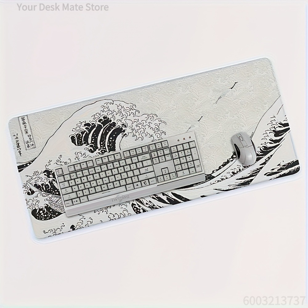 Desk Setup Black And White - Siyah Beyaz Dalga Sanatı XXL Masa