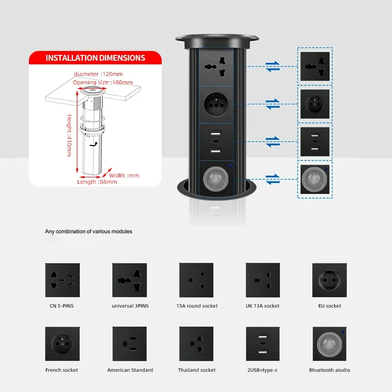 Desk Setup Speakers - Motorlu Açılır Kule Soketi Kablosuz Şarj