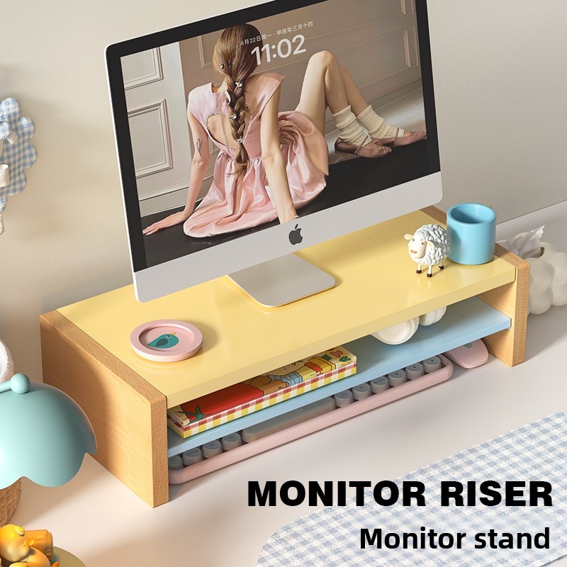 Desk Setup Workspace - Ahşap Monitör Yükseltici Standı, Depolama Raflı