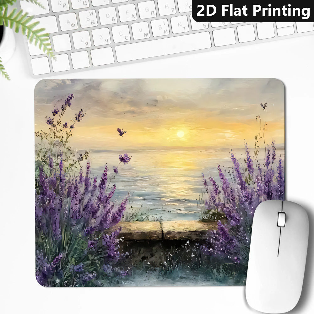 Desk Setup At Office - Günbatımı anındaki lavanta tarlası, 1 adet,