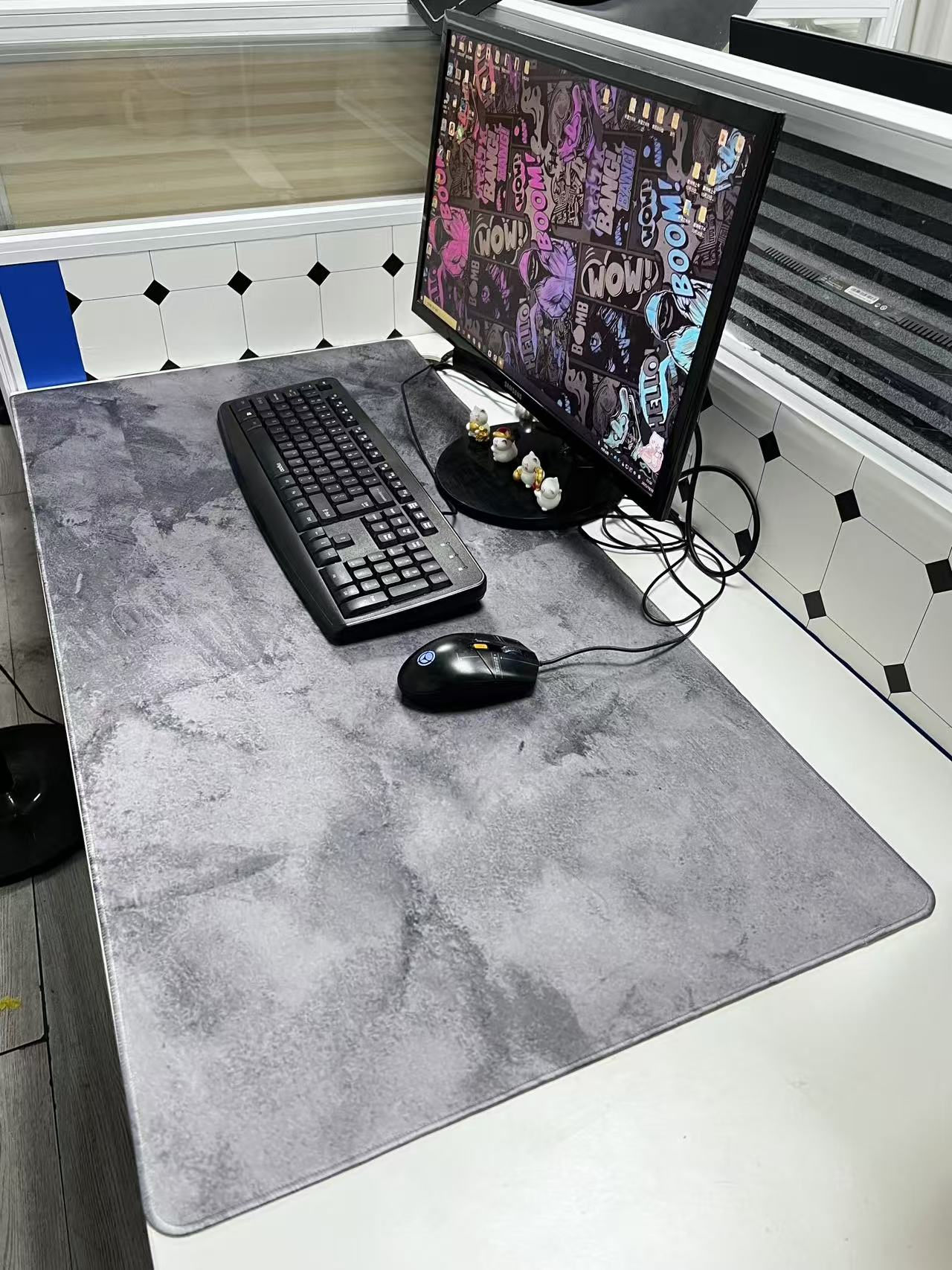 Desk Setup Grey - Gri Mermer Büyük Mousepad Mouse Pad