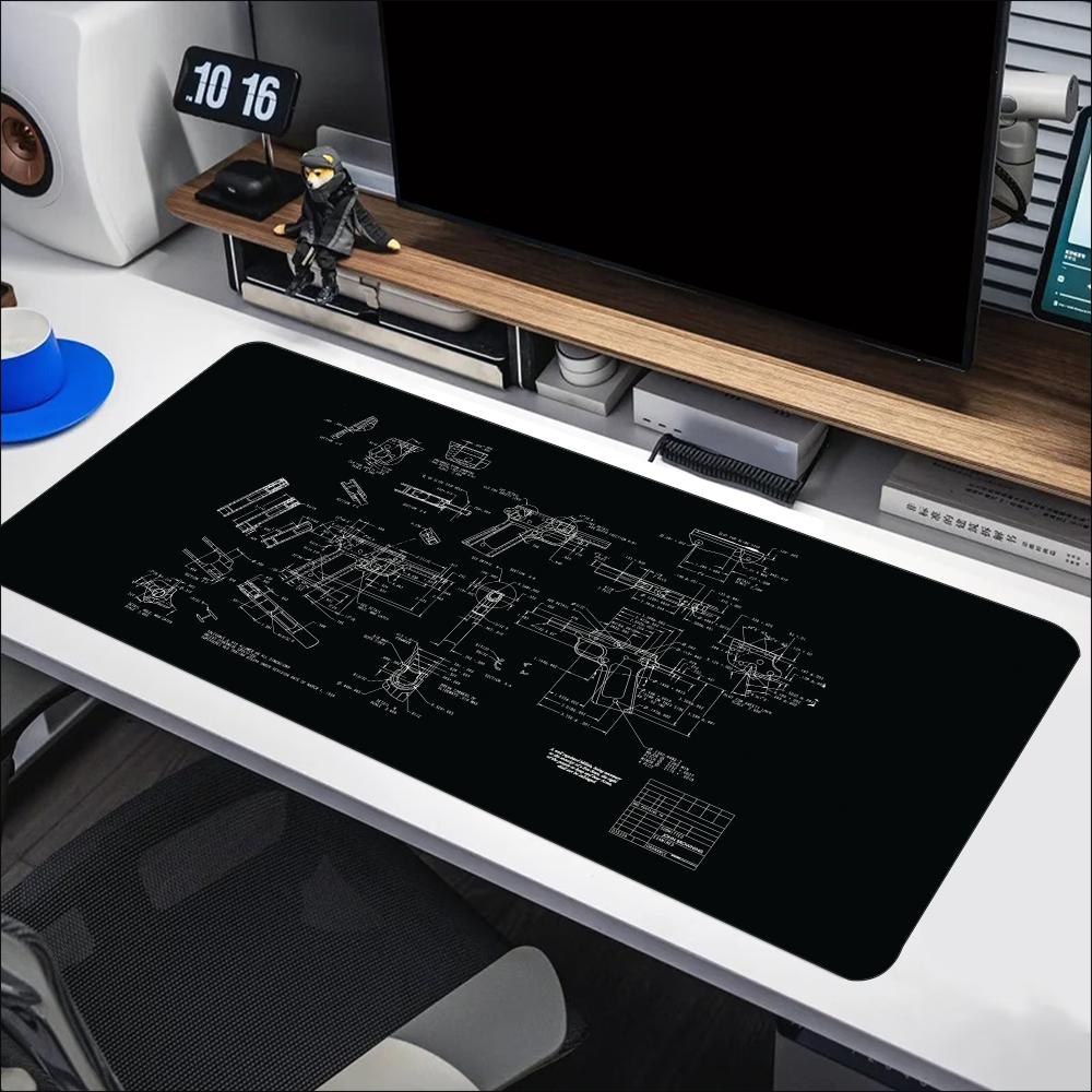 Desk Setup Workspace - Blueprint Mekanik Eskiz Büyük Mouse Pad