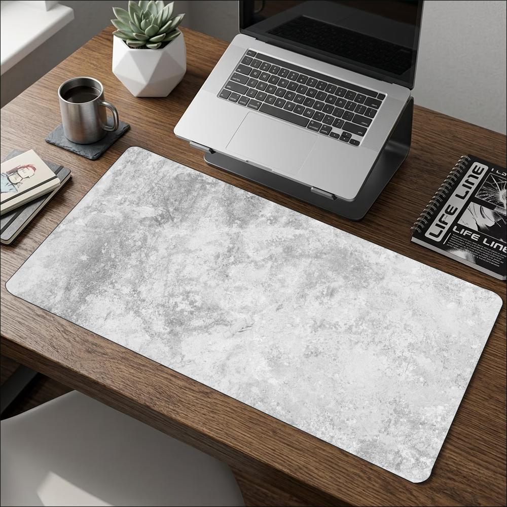 Desk Setup Grey - Minimalist Gri Mermer Dokulu Geniş Uzatılmış